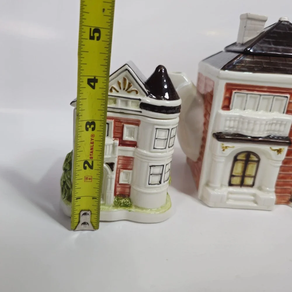 Vintage Otagiri 2Pc Hand Painted Cottage House Teapot and Sugar Set Japan
